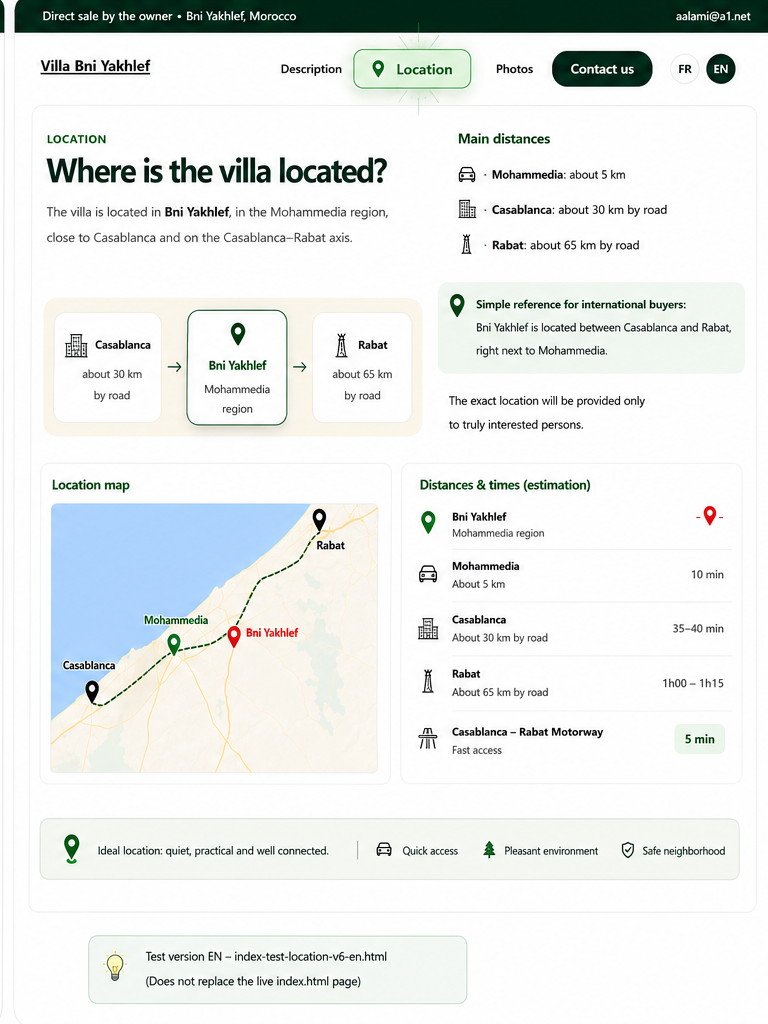 Map and location reference for Bni Yakhlef between Casablanca, Mohammedia and Rabat